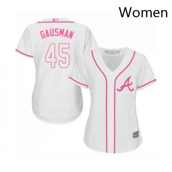 Womens Atlanta Braves 45 Kevin Gausman Replica White Fashion Cool Base Baseball Jersey